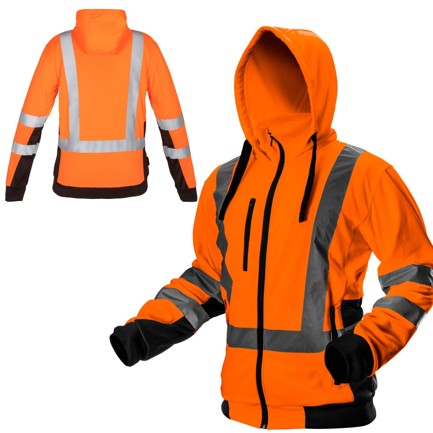 NEO TOOLS Herren Warme Arbeit Warnjacke mit Reflektierenden Streifen Gelb/Orange oder Set mit wasserdichte Hose, Gr. S(48)-XXL(56) | Kapuze, Stehkragen, Fleece, Pulli Berufsjacke Warnjacke Langarm L Orange Angebot bei HelloDeals