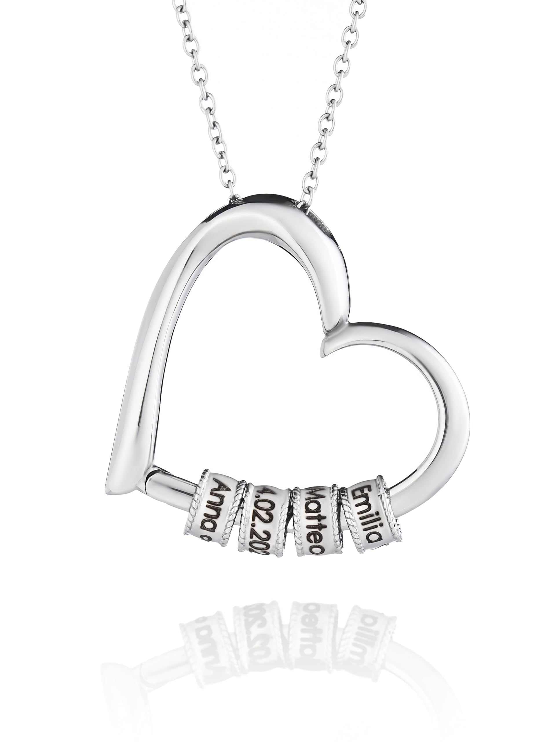 Herzkette mit gravierten Perlen – Personalisierte Namenskette als Geschenk für Frauen & Mama – Damen Halskette aus Edelstahl mit Gravur Silber Angebot bei HelloDeals