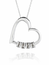 Herzkette mit gravierten Perlen – Personalisierte Namenskette als Geschenk für Frauen & Mama – Damen Halskette aus Edelstahl mit Gravur Silber Angebot bei HelloDeals