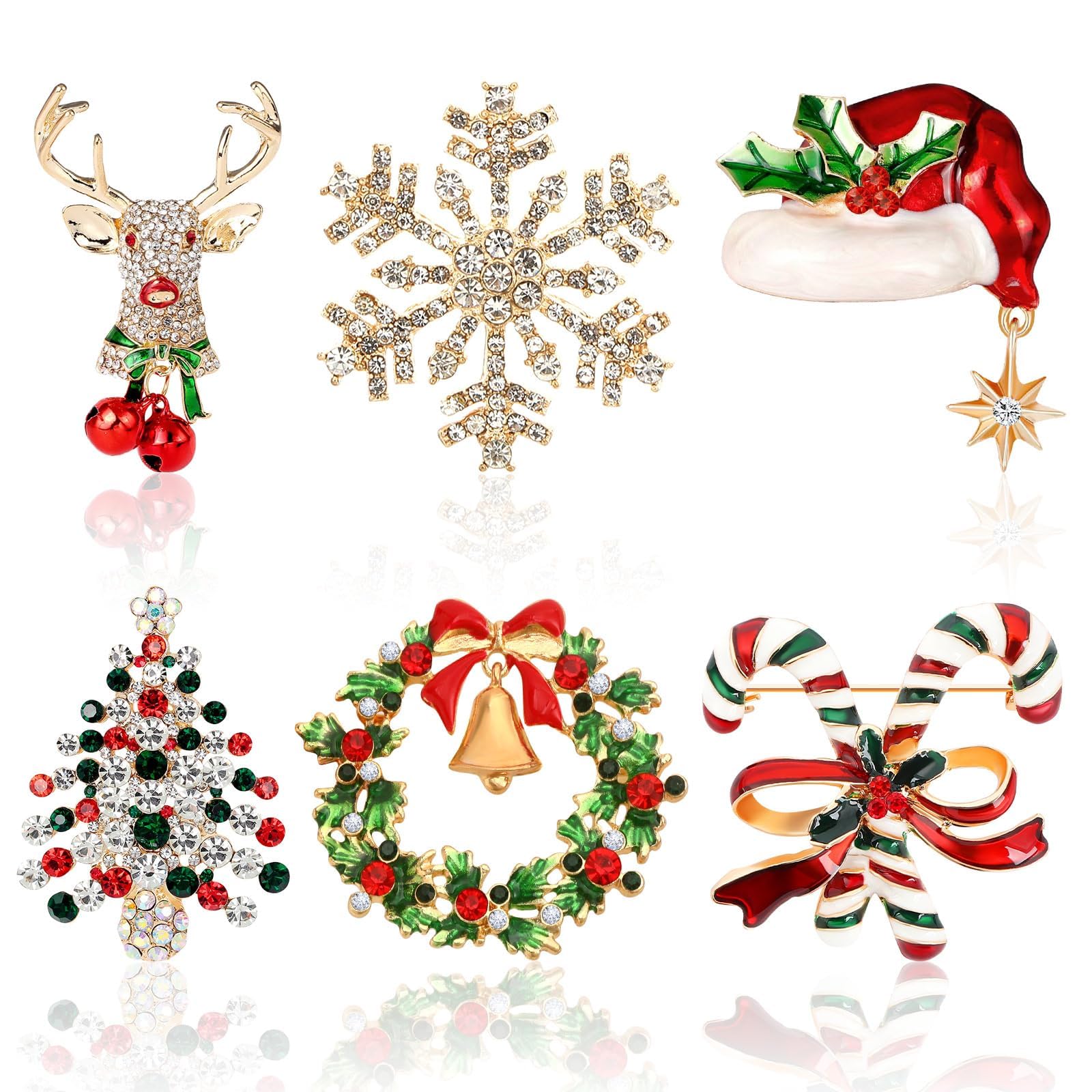 Weihnachten Brosche, 6 Stück Weihnachtsbrosche Kristalll Weihnachtsanstecker für Weihnachtsschmuck Dekoration Geschenk Weihnachten C Stil Angebot bei HelloDeals