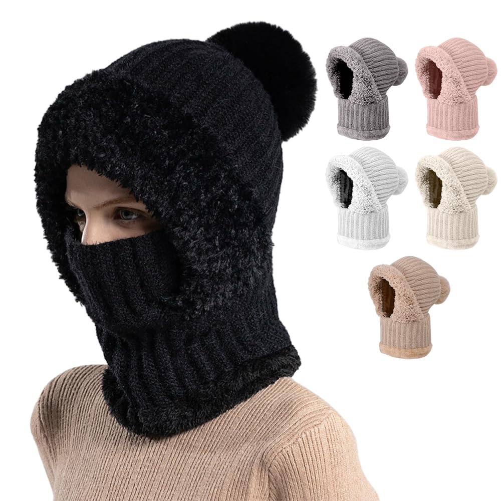 3-In-1 Sturmhauben Mütze Mit Schal Und Maske, Strickmütze für Damen im Herbst und Winter, BalaclavaDamen, Schalmütze Damen, Winddichter Nackenwärmer Für Radfahrer, Für Täglich und im Freien Schwarz Angebot bei HelloDeals