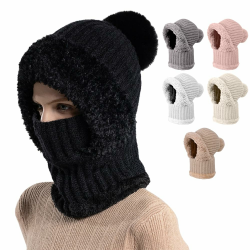 3-In-1 Sturmhauben Mütze Mit Schal Und Maske, Strickmütze für Damen im Herbst und Winter, BalaclavaDamen, Schalmütze Damen, Winddichter Nackenwärmer Für Radfahrer, Für Täglich und im Freien Schwarz Angebot bei HelloDeals