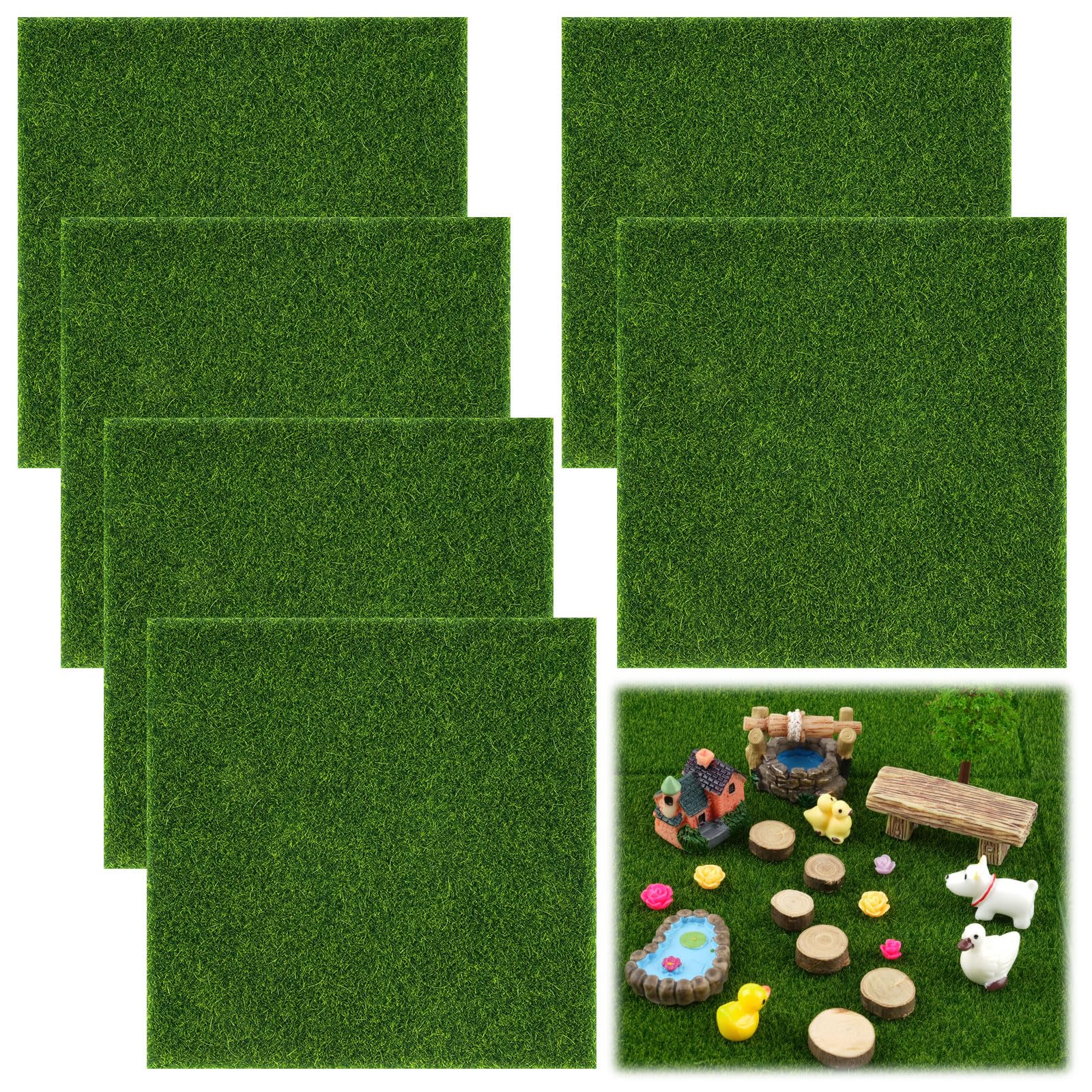 6 Stück Kunstrasen 15x15cm zum Basteln, Miniatur Rasen Dekoration für Wichtel, DIY Miniaturgarten Deko Angebot bei HelloDeals