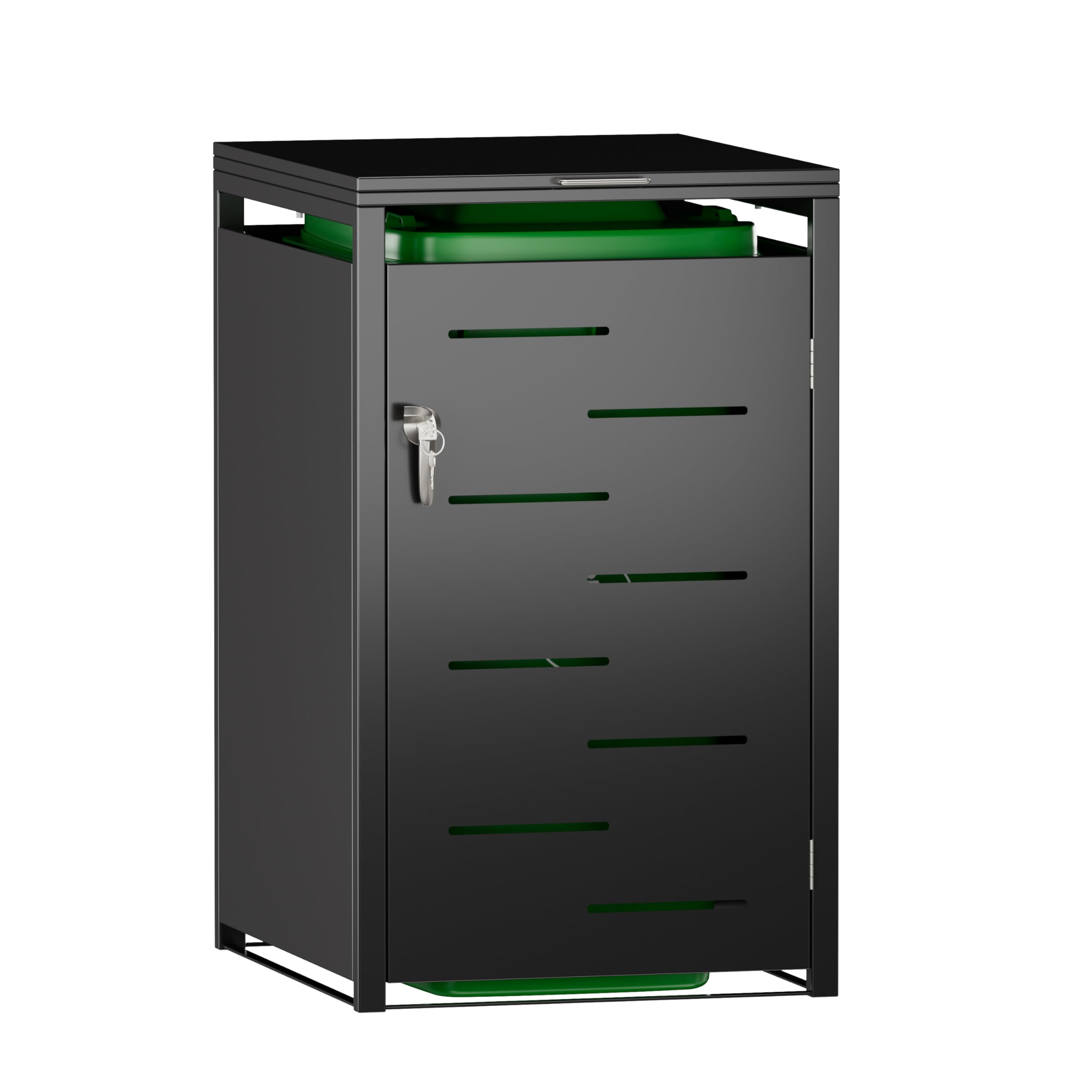 Mülltonnenbox 2er und 1er Tonne | bis 240 Liter | schwarz | verzinkter Stahl | Premium Dämpfer | wetterfest| Hydraulikstangen| Türgriff mit Schloss | Gartenbox 1 Mülltonnen Angebot bei HelloDeals