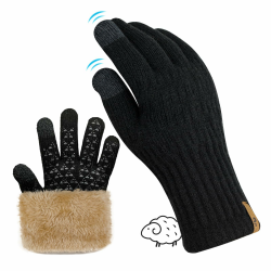 Handschuhe Herren Damen Winter Warm Freezer Thermo Schwarze Handschuhe Merino Wolle Doppelschicht Fleece Touchscreen Outdoor Strickhandschuhe Rutschfeste Fleecefutter Schwarz S-M Angebot bei HelloDeals