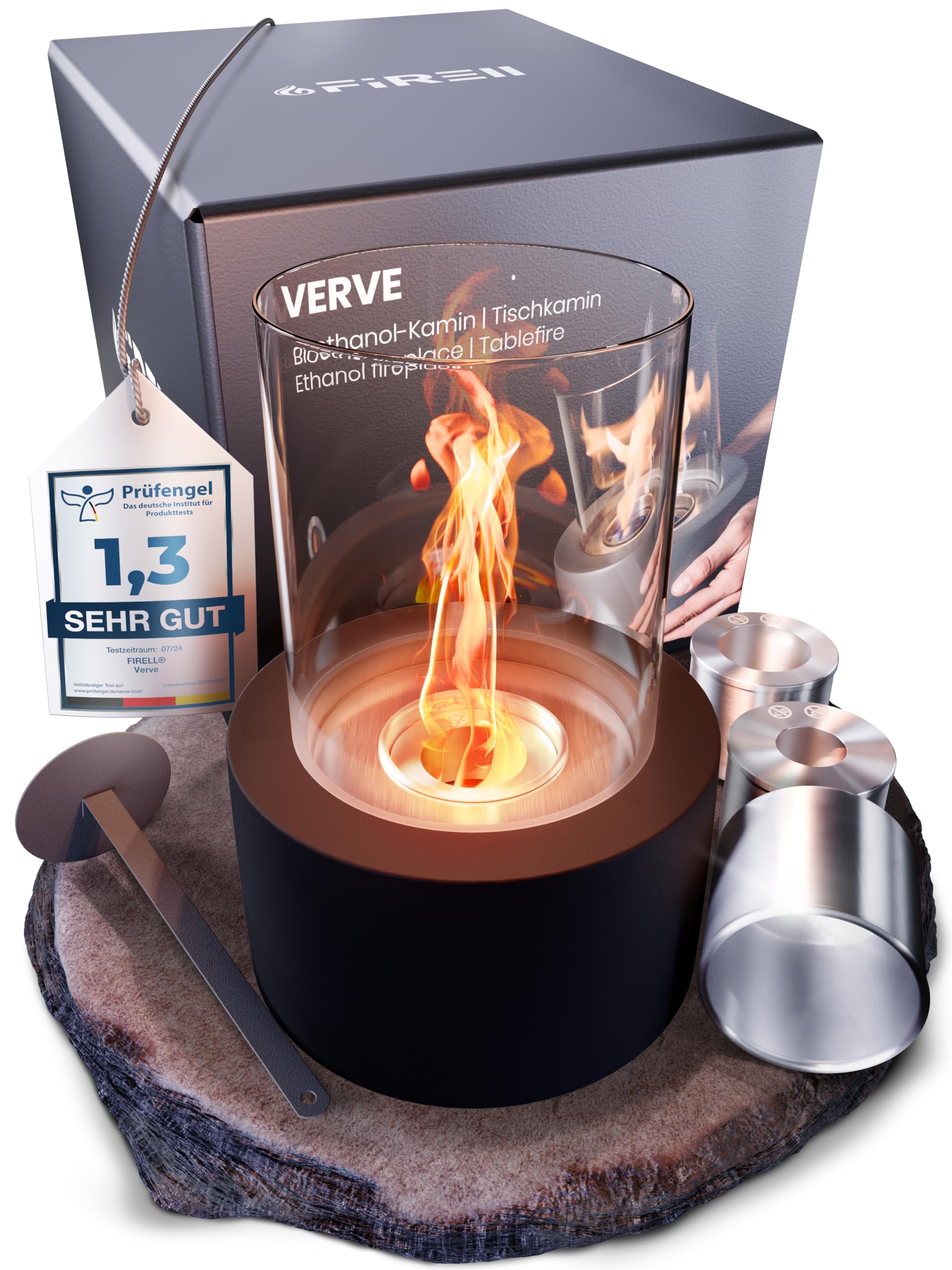 Feuerschale - Tischfeuer Indoor & Outdoor - Gefertigt aus massivem Beton – Extra Lange Brenndauer – Dekoratives Kamin-Set – Geschenkidee für Garten & Wohnung - Beton grau Angebot bei HelloDeals