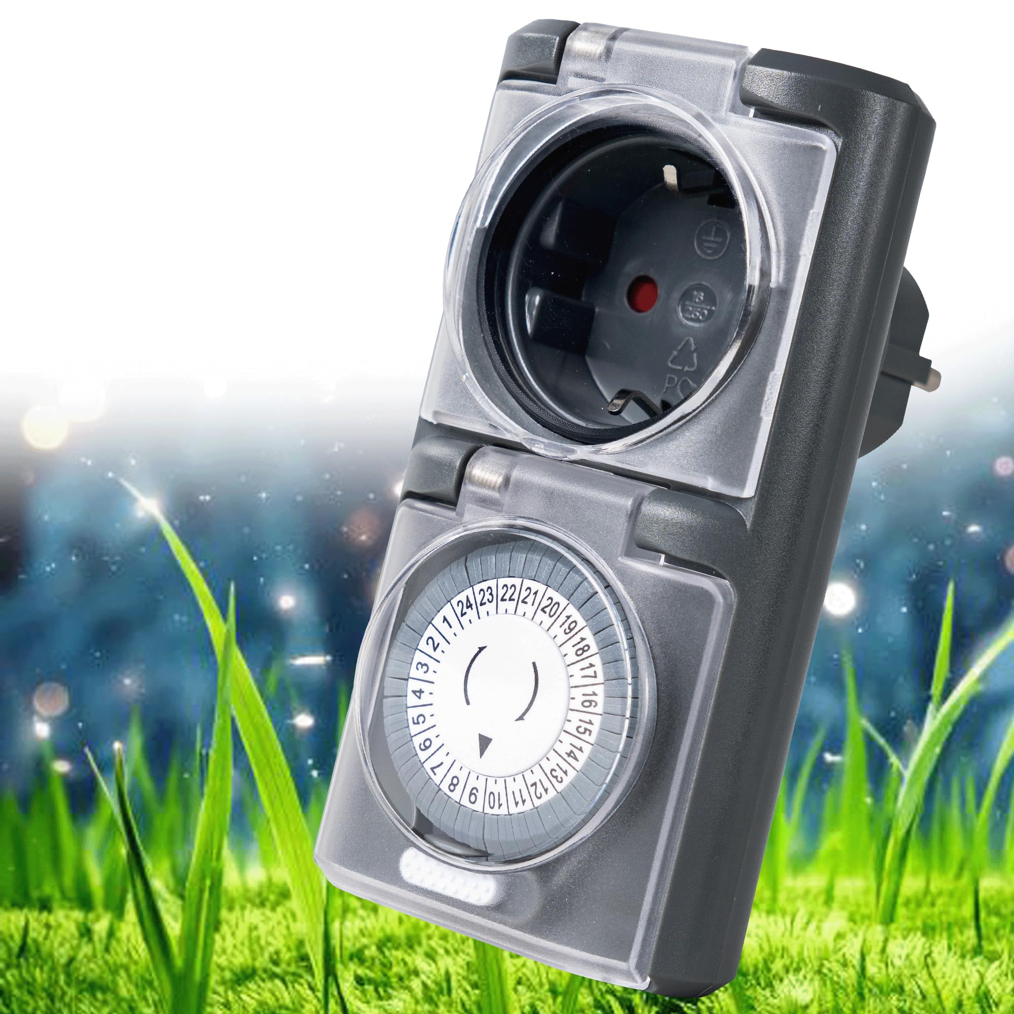 Premium Zeitschaltuhr Aussenbereich - 1 Stück - Zeitschaltuhr Steckdose außen IP44, mechanischer Zeitschalter analog außen - Outdoor Timer, Zeitschalter für Steckdose außen, hohe Schaltleistung Grau 1er Set Angebot bei HelloDeals