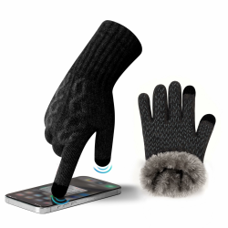 Alpaka Handschuhe Damen Fleece Doppelfutter & Touchscreen - Thermo Winterhandschuhe mit Anti-Rutsch und elegantem Zopfmuster-Jacquard Ski Scooter Auto Laufen Gassi gehen Smartphone​​ Schwarz M Angebot bei HelloDeals