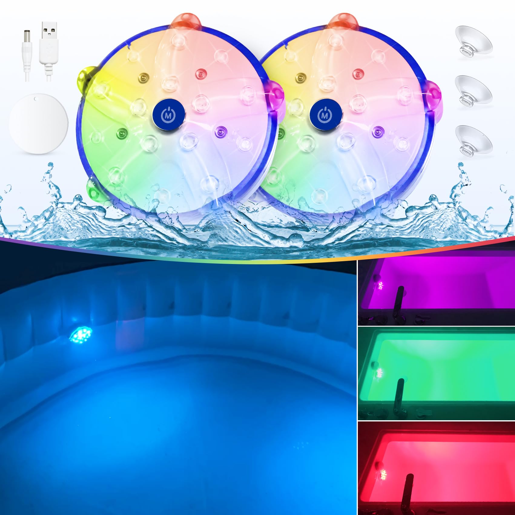 Unterwasser Pool Licht Akku, Wiederaufladbare Farbwechselnde Whirlpool Lichter Unterwasser, Schwimmende Leuchten, Schwimmende Spa Lichter mit Saugnäpfe, Eisenplatte,Badewanne Licht Angebot bei HelloDeals