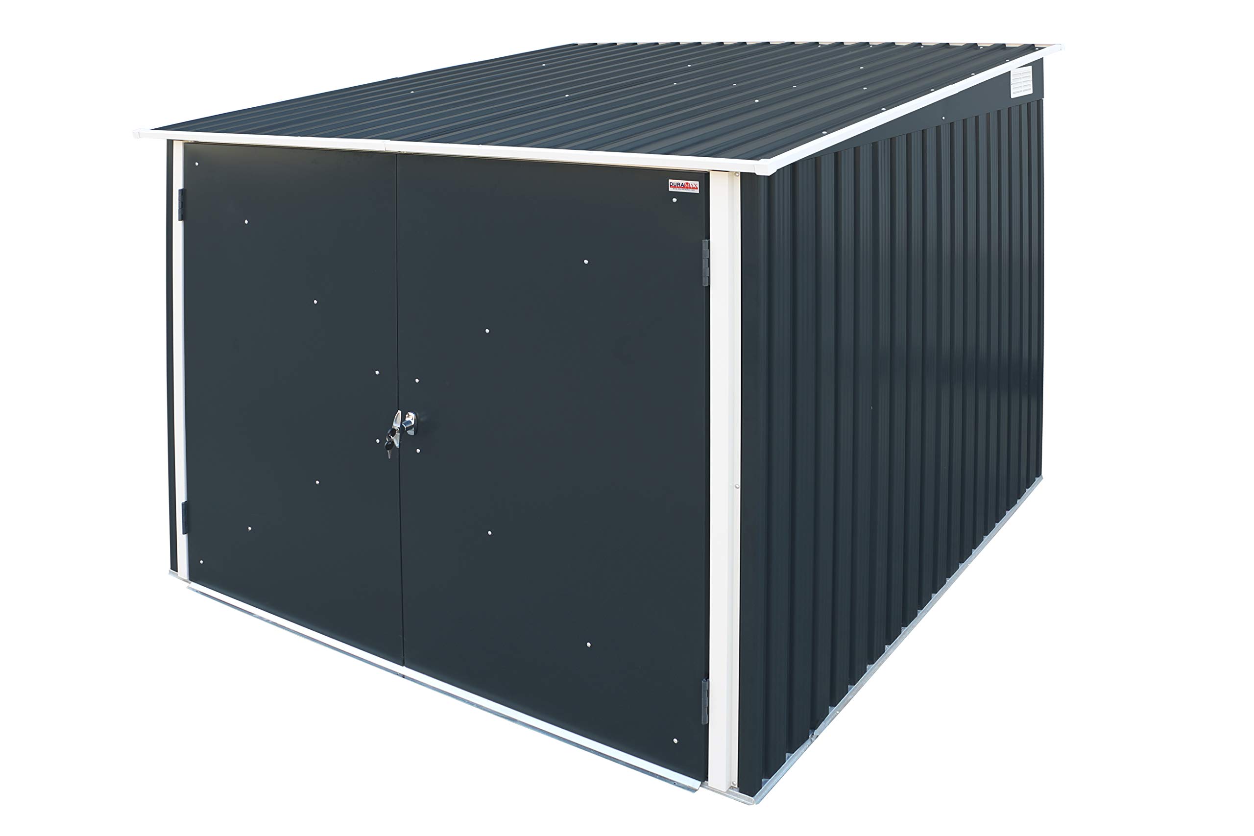 Duramax Fahrradschuppen für 4, Fahrradgarage mit 4x verstellbaren Fahrradschienen & breiten abschließbaren Doppeltüren, Gartenschuppen aus Metall für Fahrradlager für 4 Fahrräder, Anthrazit Angebot bei HelloDeals