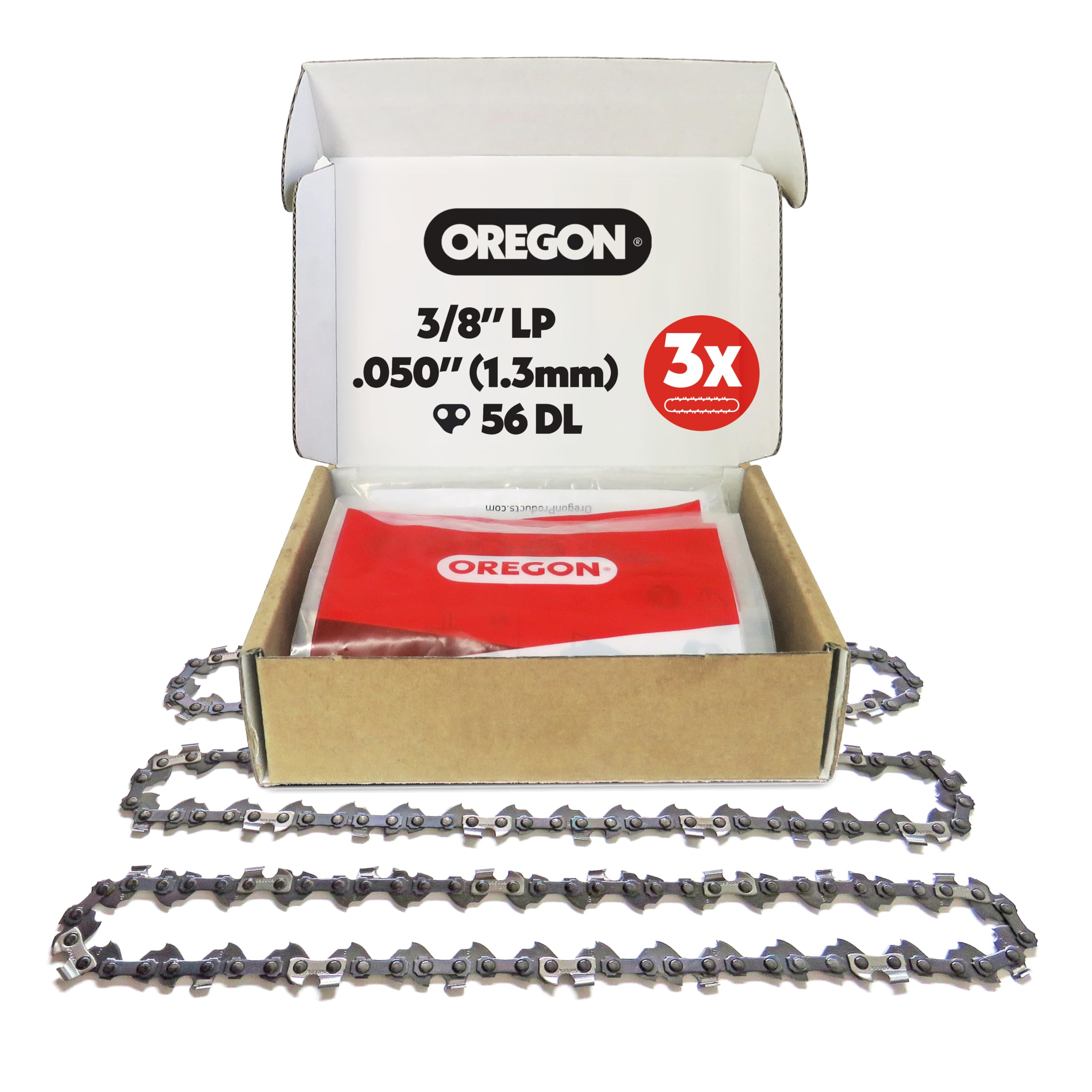 Oregon 3-er Pack Sägekette 3/8 LP Teilung, 0,50 Zoll (1,3 mm) Stärke, für 16 Zoll (40 cm) Führungsschiene, 56 Treibglieder - Ersatzsägekette für Titan, Ryobi, Black & Decker, Dolmar und mehr Nur Sägenketten 3er-pack Angebot bei HelloDeals