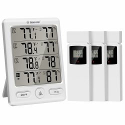Geevon Funk Thermometer Innen Außen mit 3 Fernsensoren, Thermometer Hygrometer Feuchtigkeit Digital, Temperatur und Luftfeuchtigkeitsmesser mit 60M/200FT Reichweite (228646 weiß ohne Batterie) Angebot bei HelloDeals