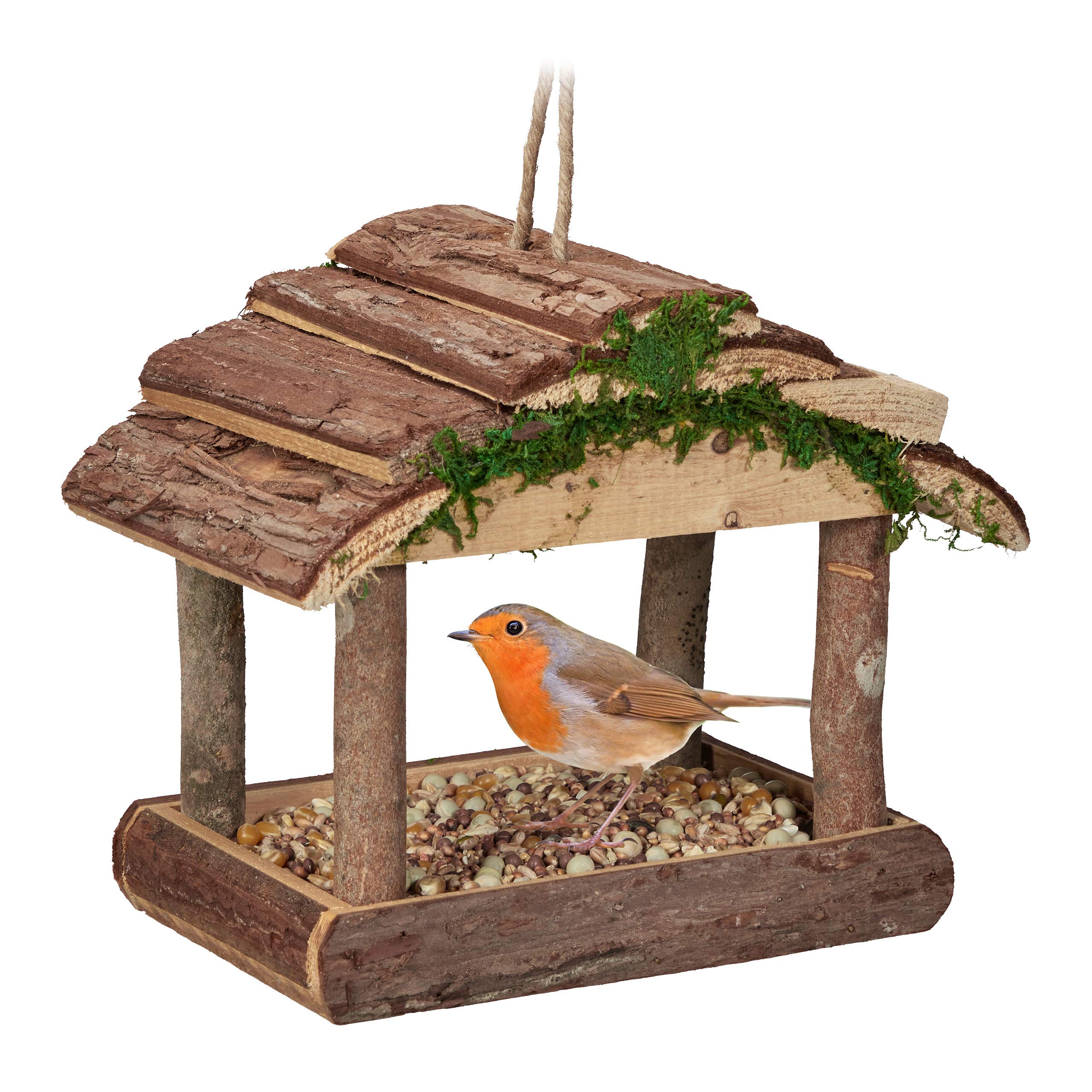Relaxdays Vogelfutterhaus Holz, zum Aufhängen, HBT: 19 x 22 x 16,5 cm, Garten, Vogelfutterspender für Kleinvögel, Natur Angebot bei HelloDeals