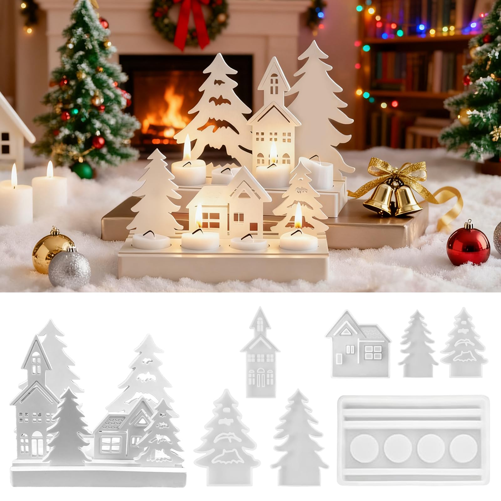 7 Stück Silikonformen Gießformen Weihnachten, Silikonformen gießformen Häuser, Gießformen Silikon mit Sockel Silikon, Epoxidharz Formen, gießform Tannenbaum für die DIY Duftkerzenherstellung Allgemein Angebot bei HelloDeals