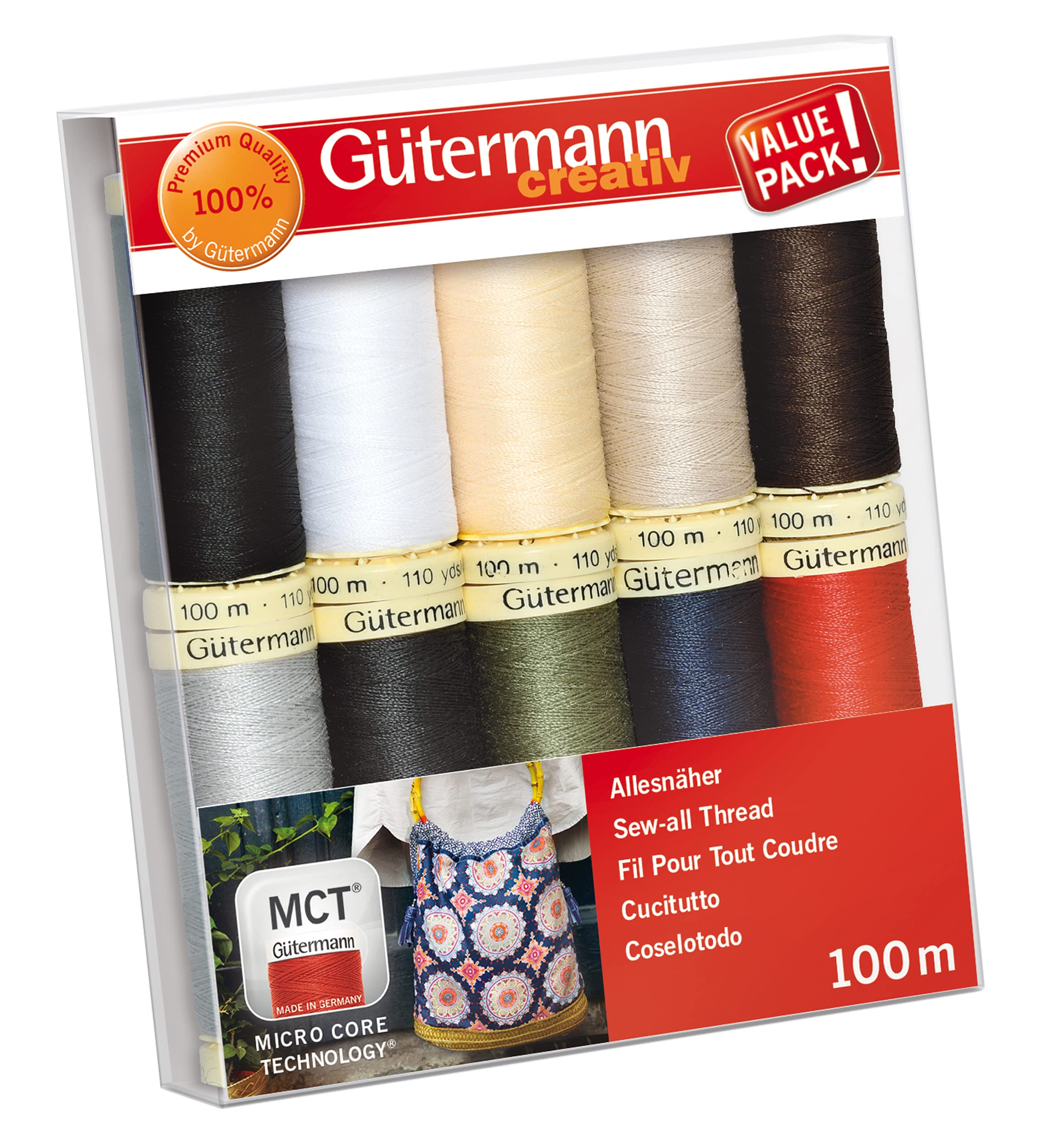 Gütermann creativ Nähfaden-Set mit 10 Spulen Allesnäher 100 m in Basisfarben 10 x 100 m Single basic Angebot bei HelloDeals