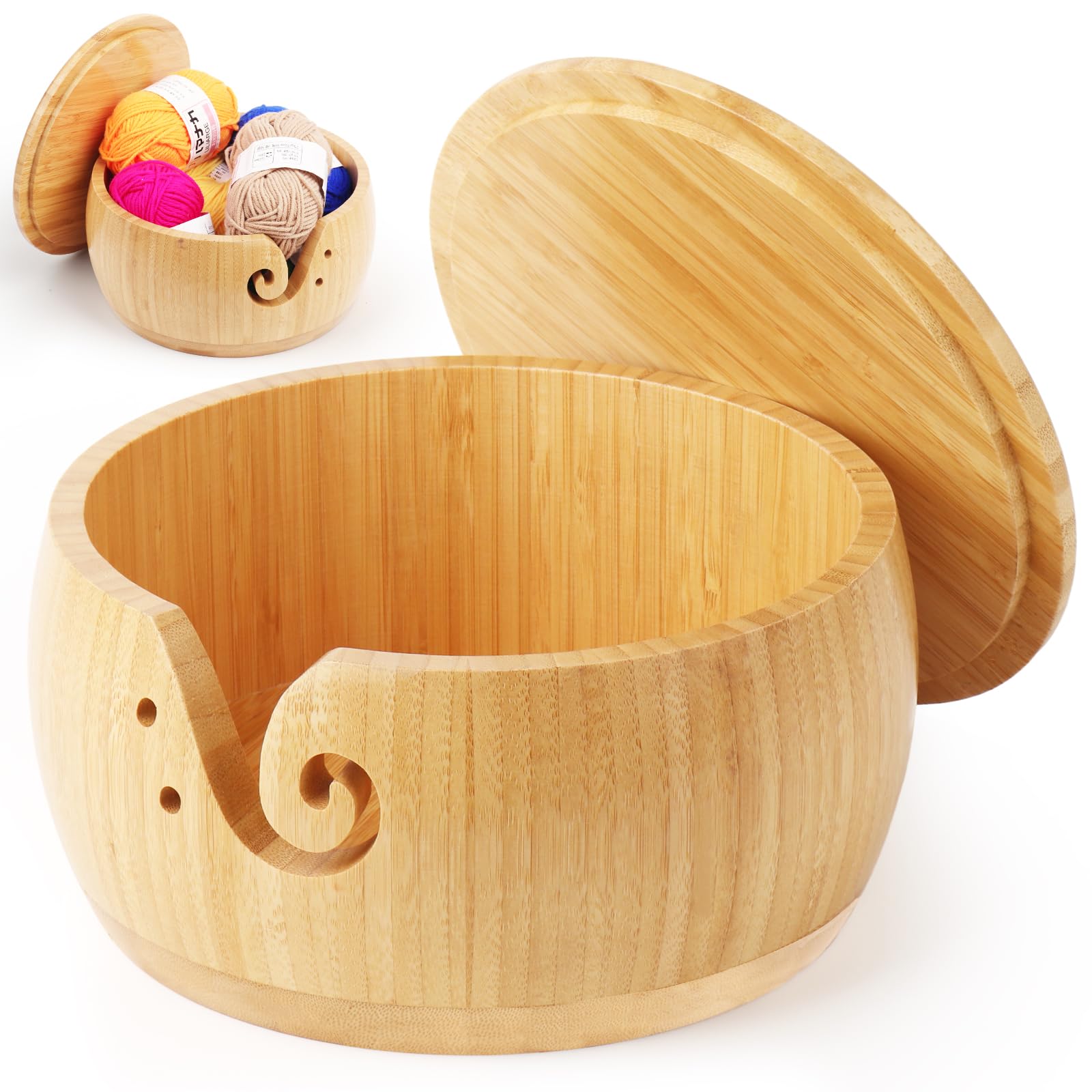 Coopay Groß Bambus Garnschale mit Deckel für Wolle, 21x 21x10cm Strickschale zum Häkeln & Stricken, Tragbarer Leicht Garnschüssel mit Löcher, Langlebig Garnschüssel für Häkel- und Strickprojekte Naturholzfarbe Angebot bei HelloDeals