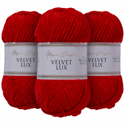 Utopia Crafts Velvet Lux Chenille, superweiches, grobes Garn zum Stricken und Häkeln, 3 x 100 g (rot) Angebot bei HelloDeals