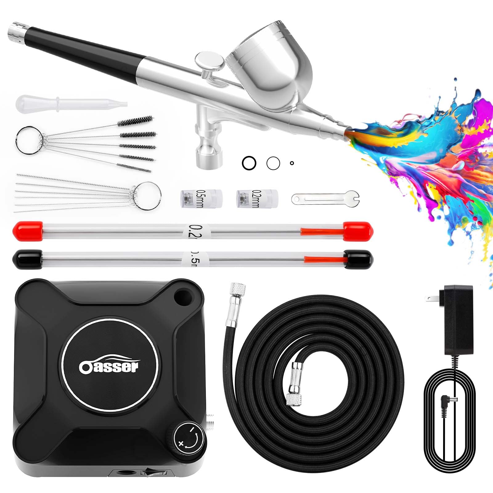 Oasser Airbrush Set 36 PSI mit Kompressor Double Action-Airbrush-Pistole und Zubehör für Modellbau Make-up Autolackierung Schwarz Angebot bei HelloDeals