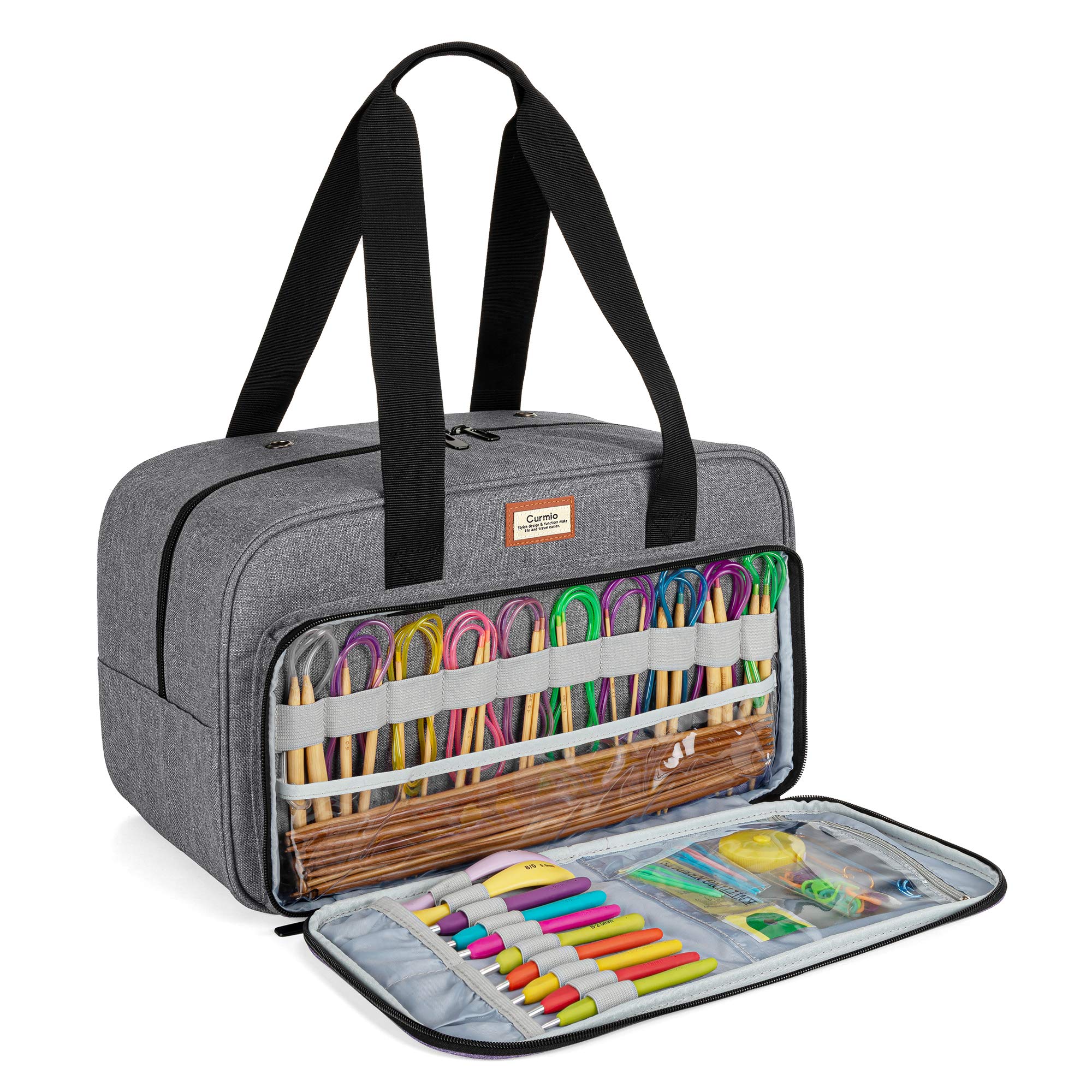 CURMIO Wolle Aufbewahrungstasche, Stricktasche für Garn, Tragetasche zum Stricken von Projekten, Häkel-/Stricknadeln und Anderem Zubehör (OHNE ZUBEHÖR ENTHALTEN), Grau Angebot bei HelloDeals