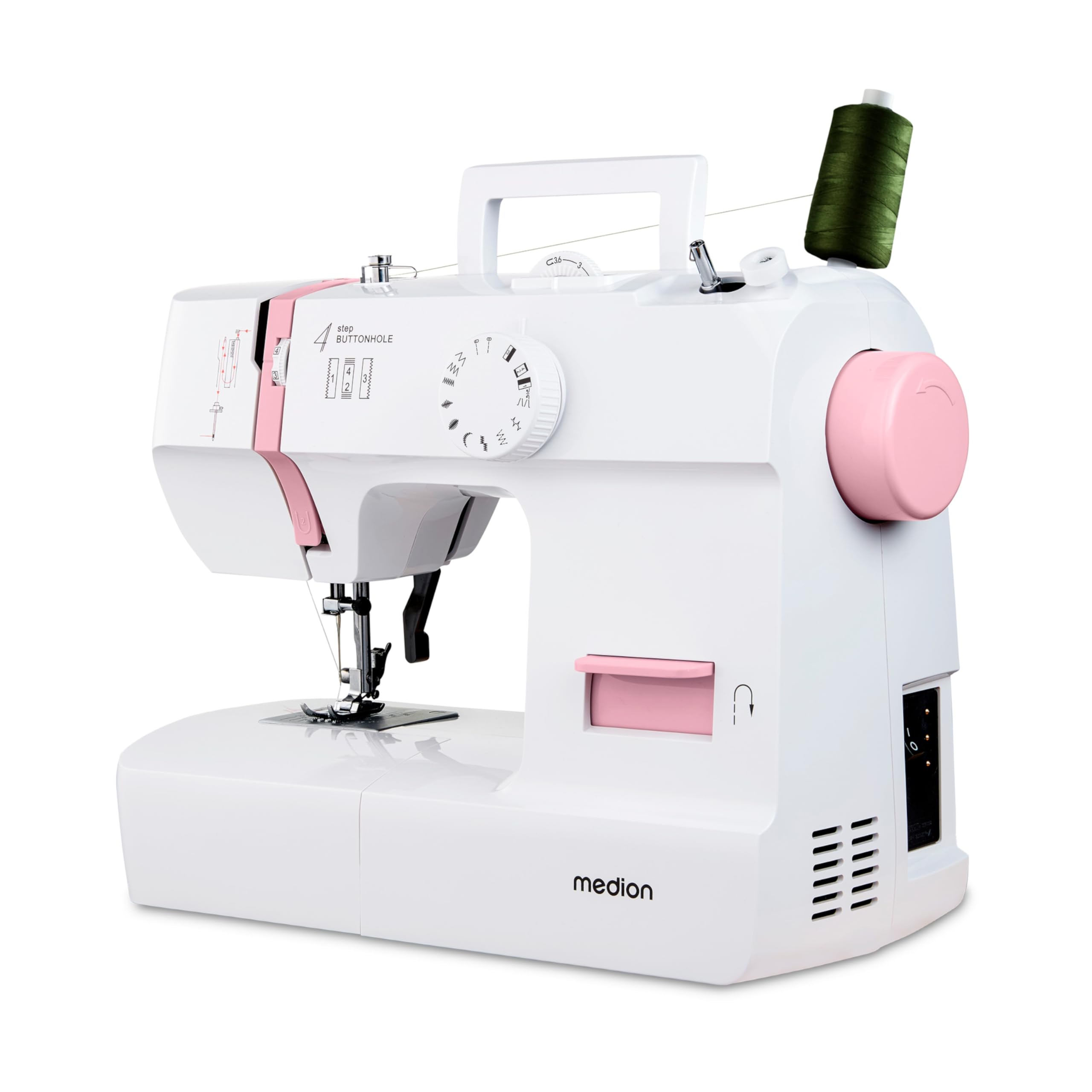 MEDION Nähmaschine SM70 (70 Watt, 12 verschiedene Stichmuster, LED Nählicht, einstellbare Stichlänge, Rückwärtstaste, Fadenschneider, MD11179) rosa Angebot bei HelloDeals