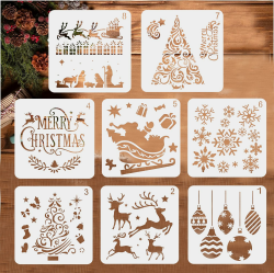 BTORER Weihnachten Schablonen, 8 Stück Weihnachts Stencils Set Wiederverwendbares Malerei Vorlage Bemalen, DIY Christmas Schablone zum Malen an Wand, Geschenkkarte, Kleidung, DIY (5,1 Zoll, Xmas) Xmas 5,1 Zoll Angebot bei HelloDeals