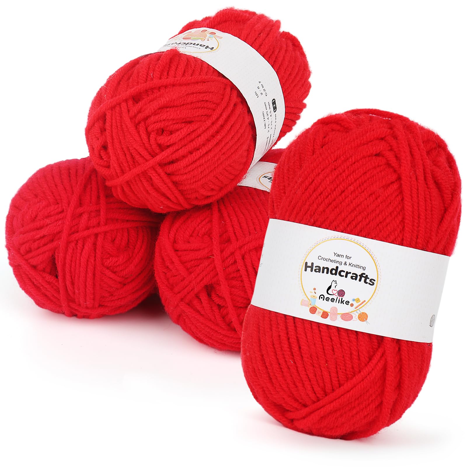 Aeelike 200g(4x50g) Amigurumi Wolle 5Ply Baumwolle zum Häkeln, Häkel- & Strickgarn Zum Stricken, Häkeln und Kunsthandwerk, Häkelgarn Baumwolle Set, Rot Angebot bei HelloDeals