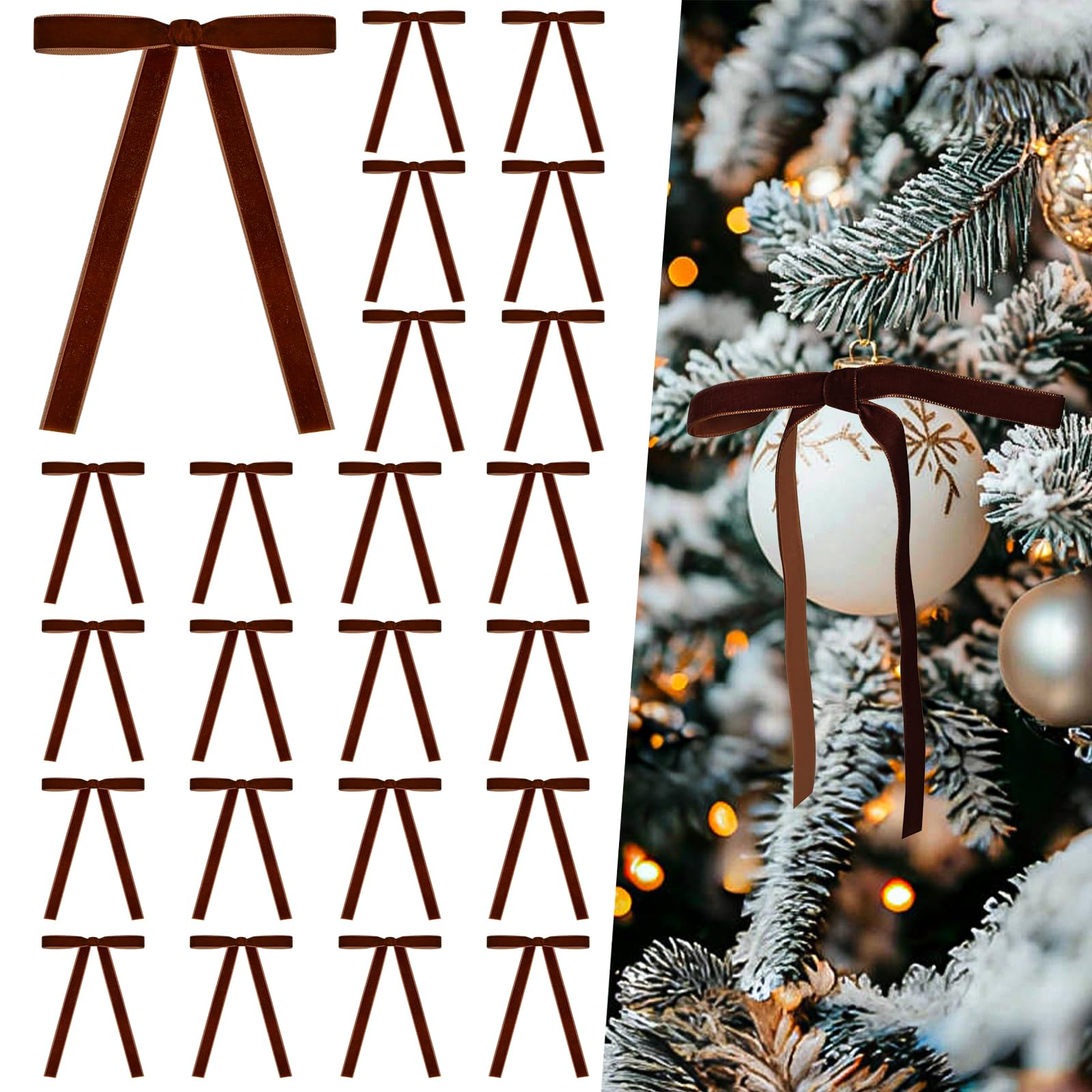 24 Stück Samt Bügen für Weihnachtsbaum Rustikale Samt Weihnachtsornamente Rustikale Bügen für Tür Girande Kranz Geschenk Party Dekoration (Breite von 1cm, Braun) Braun 12,7 x 17,8 cm, Breite von 1 cm Angebot bei HelloDeals