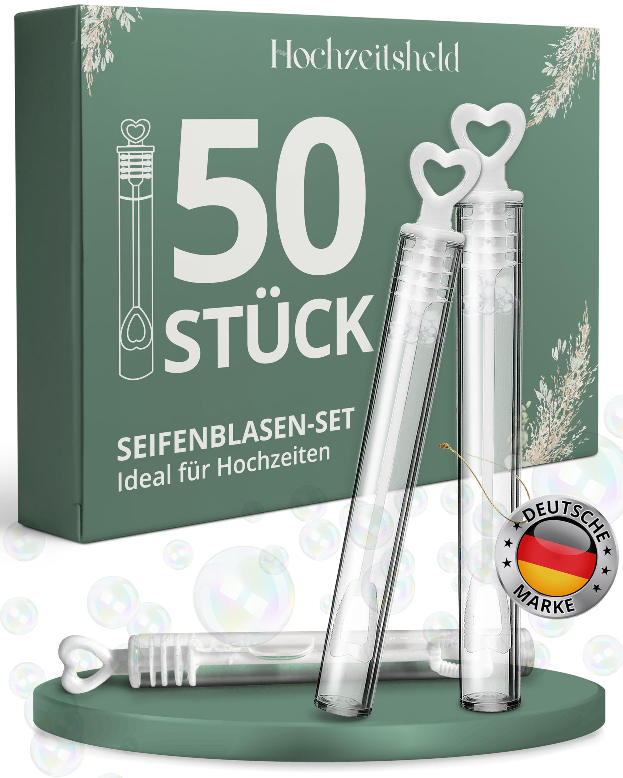 Seifenblasen Hochzeit 50 Stück - Perfekt als Hochzeitsdeko oder Gastgeschenke - Befüllte kleine Hochzeitsseifenblasen zur Tischdeko - Wedding Decoration mittels Seifenblasen-Herz-Griff 50 Stück Seifenblasen Angebot bei HelloDeals