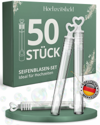 Seifenblasen Hochzeit 50 Stück - Perfekt als Hochzeitsdeko oder Gastgeschenke - Befüllte kleine Hochzeitsseifenblasen zur Tischdeko - Wedding Decoration mittels Seifenblasen-Herz-Griff 50 Stück Seifenblasen Angebot bei HelloDeals