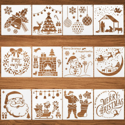 12 Stück Weihnachten Schablonen, Zeichenschablonen Malschablonen Wiederverwendbar Schablonen für Scrapbooking, Kunst Zeichnung, Fenster Sprühen, Wand DIY Dekoration Stil 1 Angebot bei HelloDeals