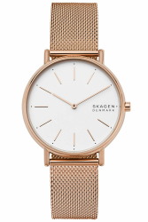 SKAGEN Signatur Uhr für Damen, Quarz-Zweizeigerwerk mit Edelstahl- oder Lederarmband 38 mm Roségoldton mit Weiß Angebot bei HelloDeals