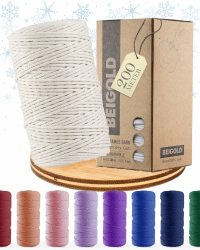 BEIGOLD® Premium Makramee Garn 3mm x 200m - Natur - Baumwollmischgarn zum Knüpfen von Macrame - Rope Garn - Makrameegarn aus Baumwolle für Kunst DIY Handwerk Angebot bei HelloDeals