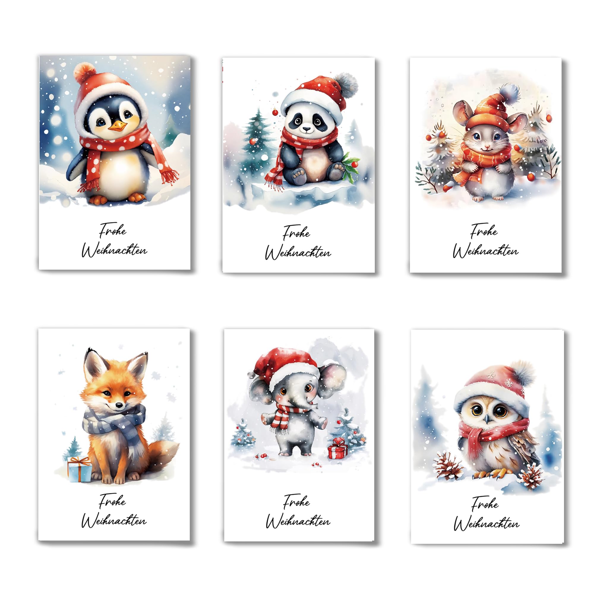 Weihnachtskarten mit Umschlag Set (20 Stück) - 10 Tiermotive, je 2 Stück - A6 Klappkarten - christmas cards - lustige Weihnachtskarten - Tier weiß Angebot bei HelloDeals