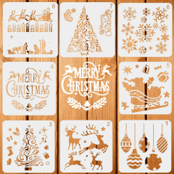 Weihnachten Schablonen, 8 Stück Weihnachts Stencils Set Wiederverwendbares Malerei Vorlage Bemalen, DIY Christmas Schablone zum Malen an Wand, Geschenkkarte, Kleidung (13cm/5,1 Zoll, Xmas) Xmas 13cm/5,1 Zoll Angebot bei HelloDeals
