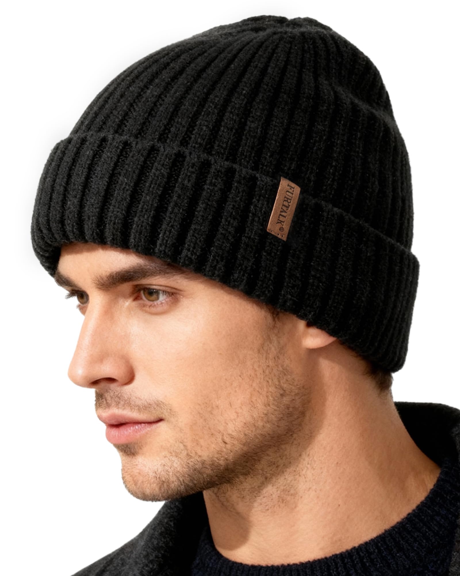 FURTALK Unisex Winter Beanie Grobstrick Mütze mit weiches Fleecefutter Warm Wintermütze für Herren und Damen Einheitsgröße Schwarz Angebot bei HelloDeals