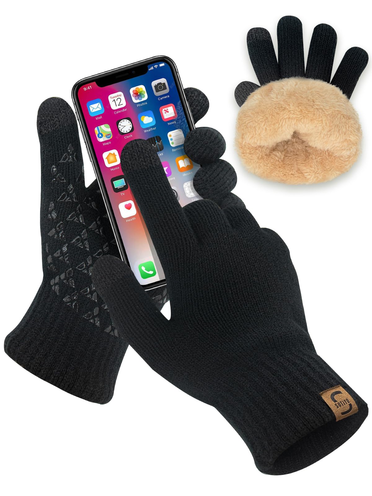SUTIYO Winter Handschuhe Damen Thermohandschuhe Herren Touchscreen Verdickte Winterhandschuhe mit Warme Fleece Innenfutter Fahrrad Fahren Skifahren Schwarz Angebot bei HelloDeals