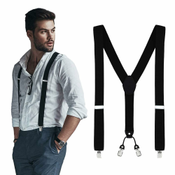 DonDon Hosenträger Herren extra stark 3,5 cm Hosenträger Herren breit in Y-Form lang - Starke Clips passend für Anzug Jeans Chinos Vintage Rockabilly Suspenders Einheitsgröße Schwarz Angebot bei HelloDeals