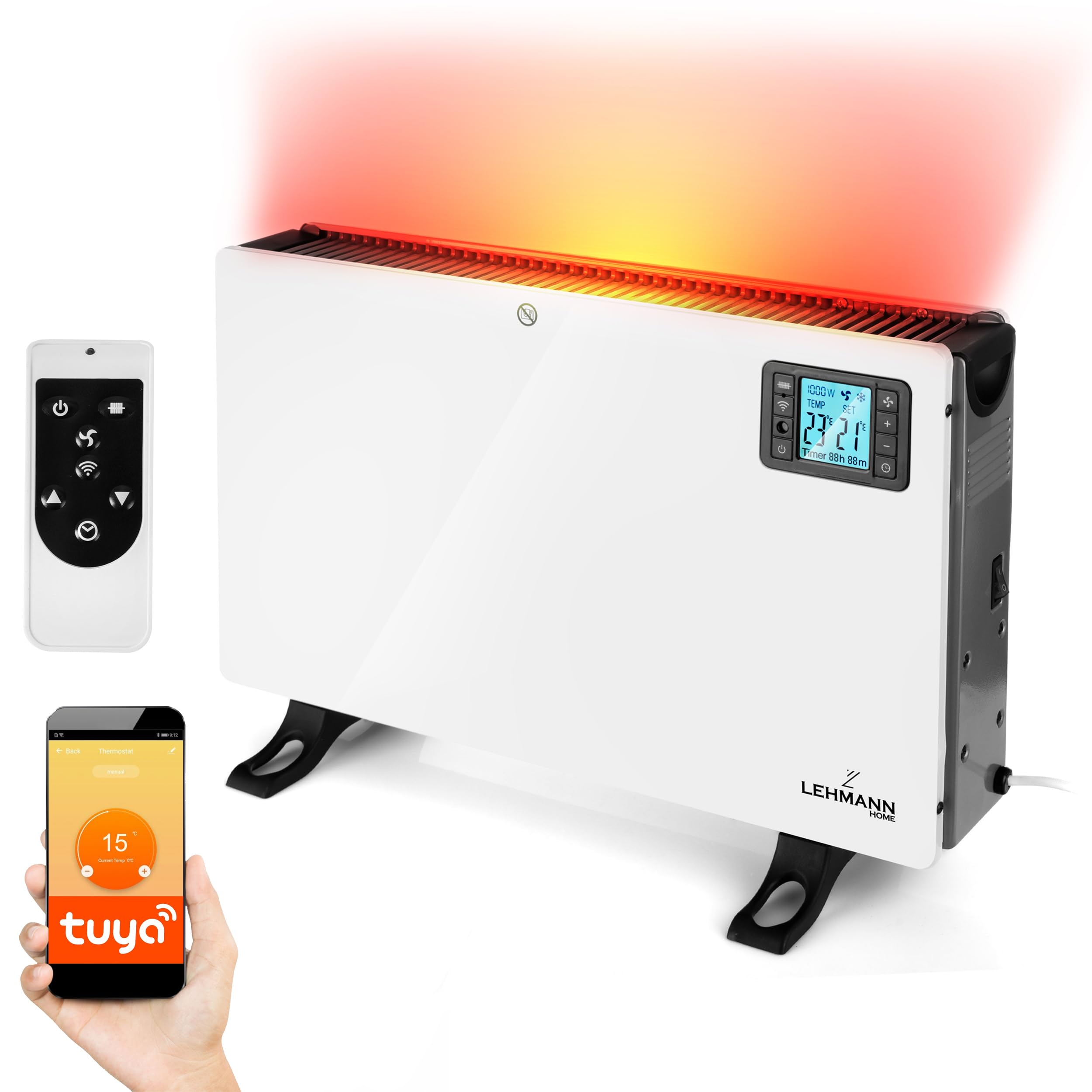 LEHMANN LHOHC-2013C Konvektor Heizung Heizkörper 2000 W | Elektroheizung mit 3 Heizstufen 750/1250 / 2000 W | Elektro Konvektorheizung mit LED-Anzeige, APP WiFi, Timer und Fernsteuerung Angebot bei HelloDeals