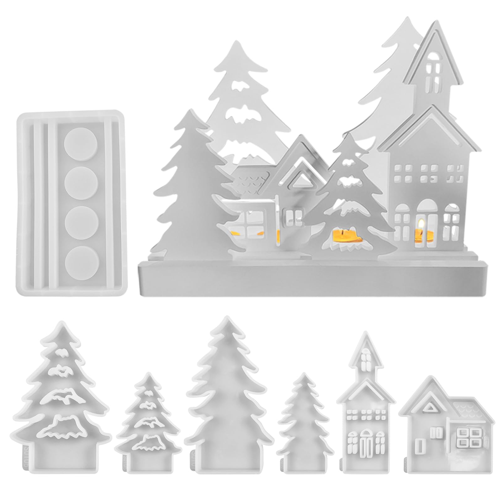 Silikonformen Gießformen Häuser, 7 Stück Silikonform Baum Silikonform Haus mit Sockel Silikon Gießform Kerzenhalter Gipsform Zum Gießen Haus Baum Giessform Silikon Frühling für Handwerk Angebot bei HelloDeals