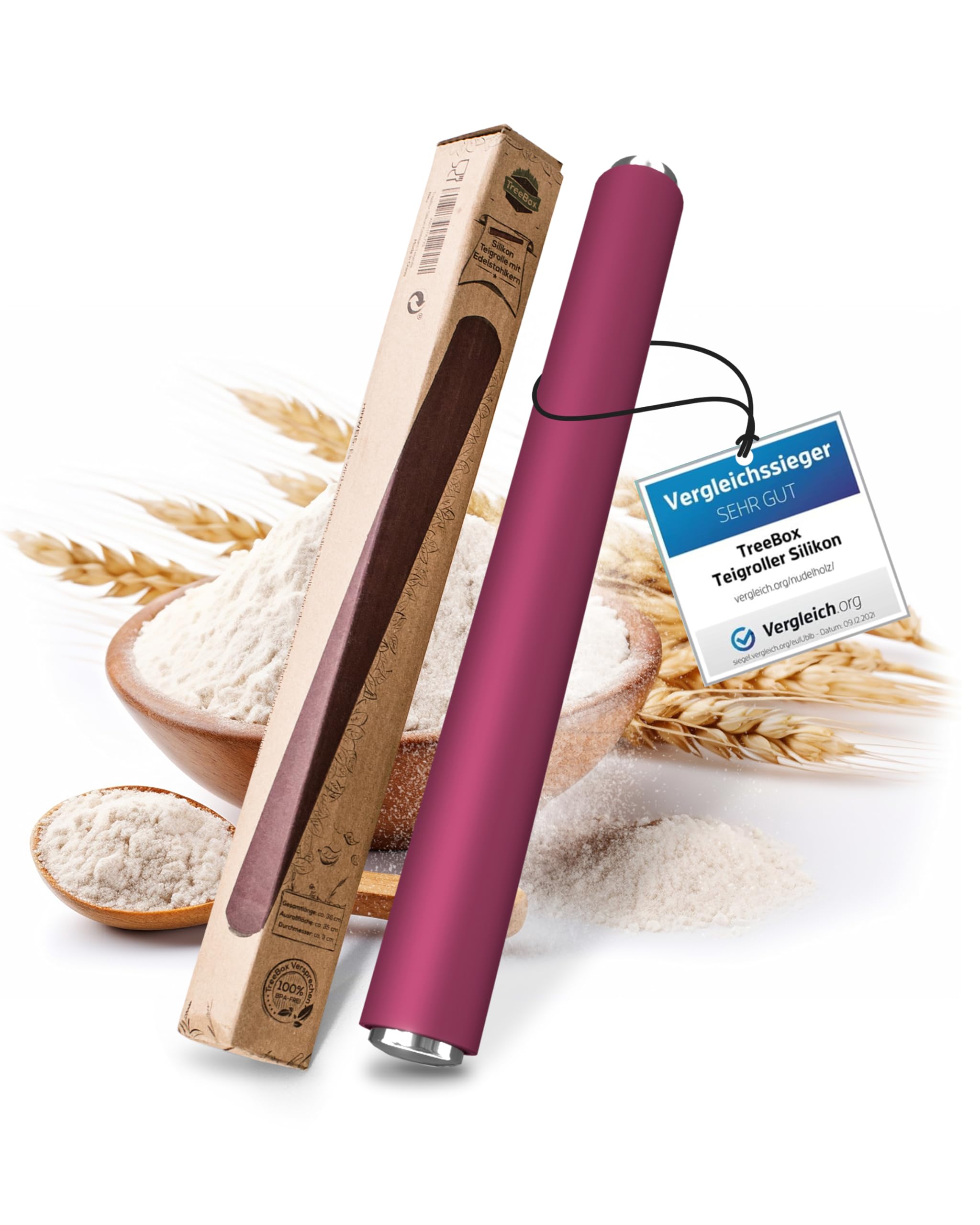 Profi Teigrolle aus Silikon und Edelstahl - Das Moderne Nudelholz ohne Griffe - Fondant und Teig im Handumdrehen Ausrollen - Antihaftwirkung (Grape) 36 cm Grape Angebot bei HelloDeals