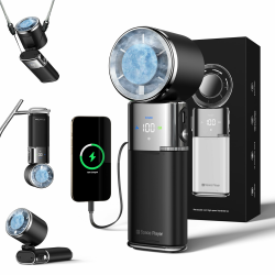 Tragbarer Handventilator mit Turbo-Lüfter und Eiskühlung, 9000mAh handventilator akku aufladbar, 100 Geschwindigkeitsstufen, Typ-C-Kabel, LED-Display, 135° neig- und faltbar - Schwarz Angebot bei HelloDeals