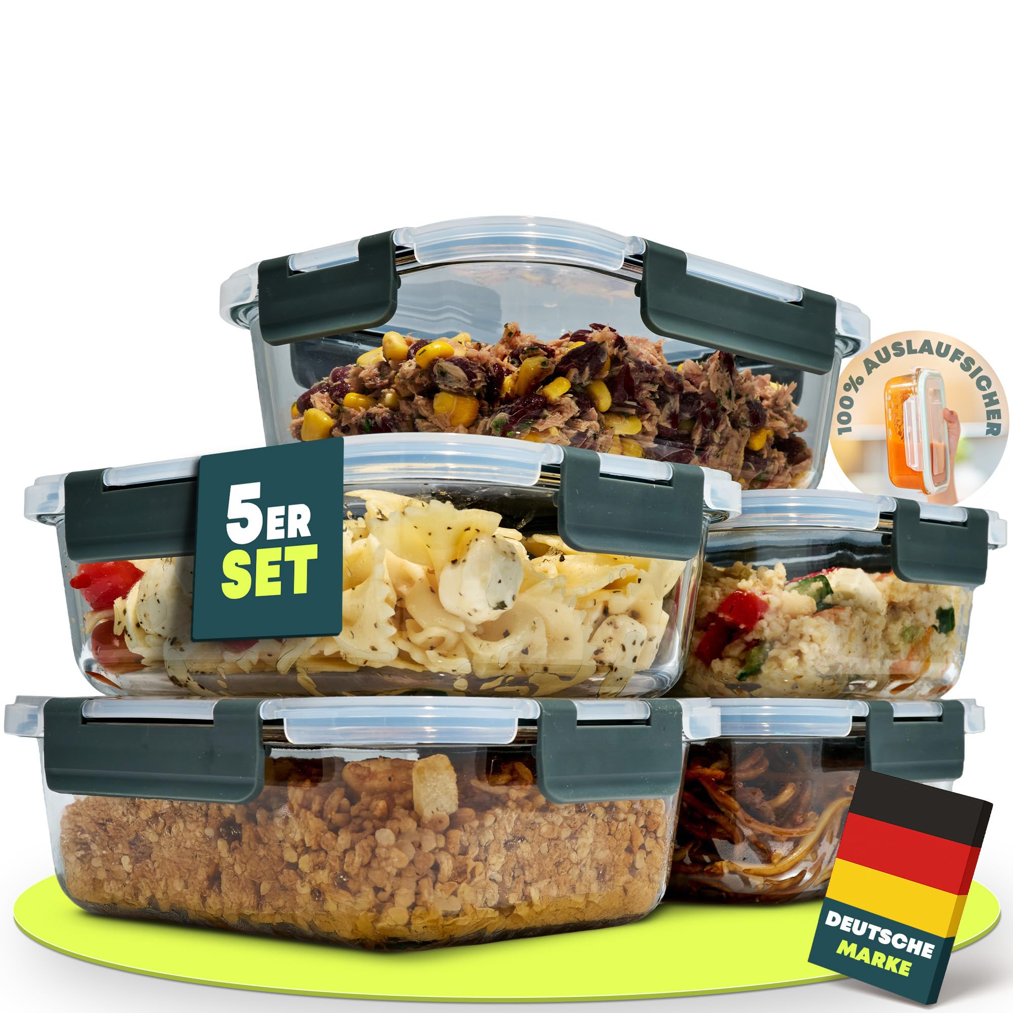 uandu Glasbehälter mit Deckel, 5- teilig, Meal prep Gläser, Frischhaltedosen Glas mit Deckel, Glasdosen mit Deckel Set, Meal prep Boxen Glas Anthrazit 5er Set Angebot bei HelloDeals
