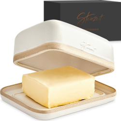 Steinzeit Design Butterdose - Butterdose Keramik für alle gängigen Butter (250gr) - Butterglocke und Butterfass mit einzigartigem Design - Butterschale und Butterbox Spülmaschinengeeignet blanc Angebot bei HelloDeals
