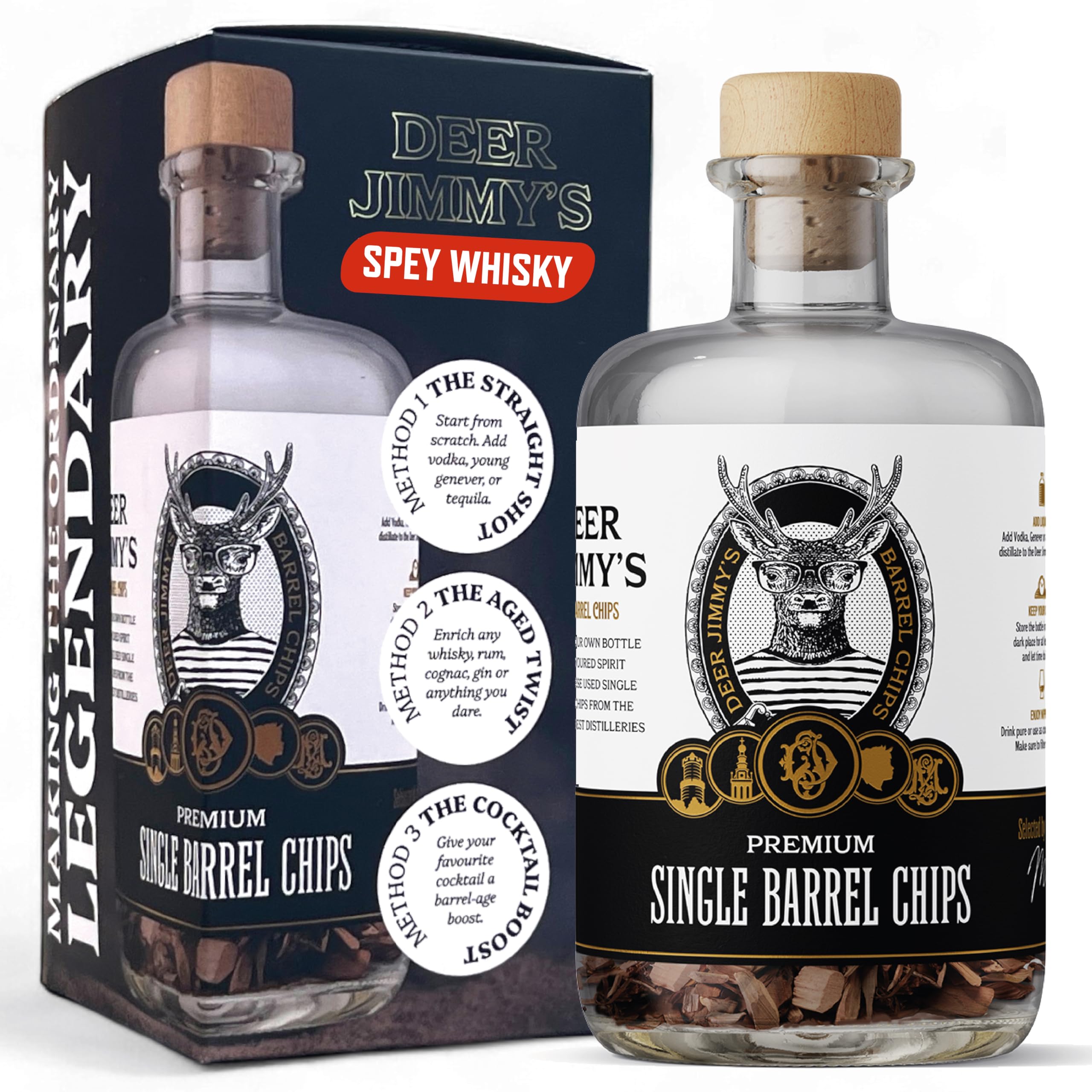 Deer Jimmy's® DIY Whisky Geschenkset – Whisky selbst Machen mit Premium Eichenholz aus schottischen Speyside Whiskyfässern – Tiefe Fassreifung für Jede Spirituose Männer Schottischer Whisky Angebot bei HelloDeals