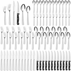 Besteck Set für 12 Personen, Bastwe 72-teiliges Edelstahl Besteckset mit Steakmesser, Messer, Gabel, Löffel, Hochwertiges Essbesteck Set für Restaurant Party Hochzeit, Spülmaschinenfest 72 teiliges Angebot bei HelloDeals