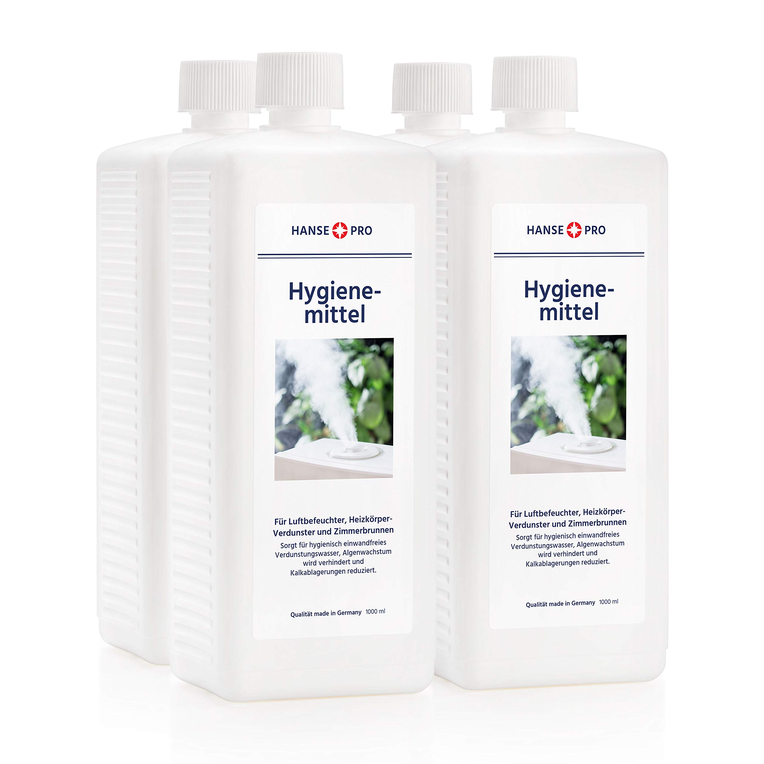 HANSE PRO Hygienemittel, 4 x 1000 ml - Konservierungs-Mittel für Luftbefeuchter, Luftreiniger, Luftwäscher, Heizkörper-Verdunster, Zimmerbrunnen - hält Verdunstwasser hygienisch einwandfrei Angebot bei HelloDeals
