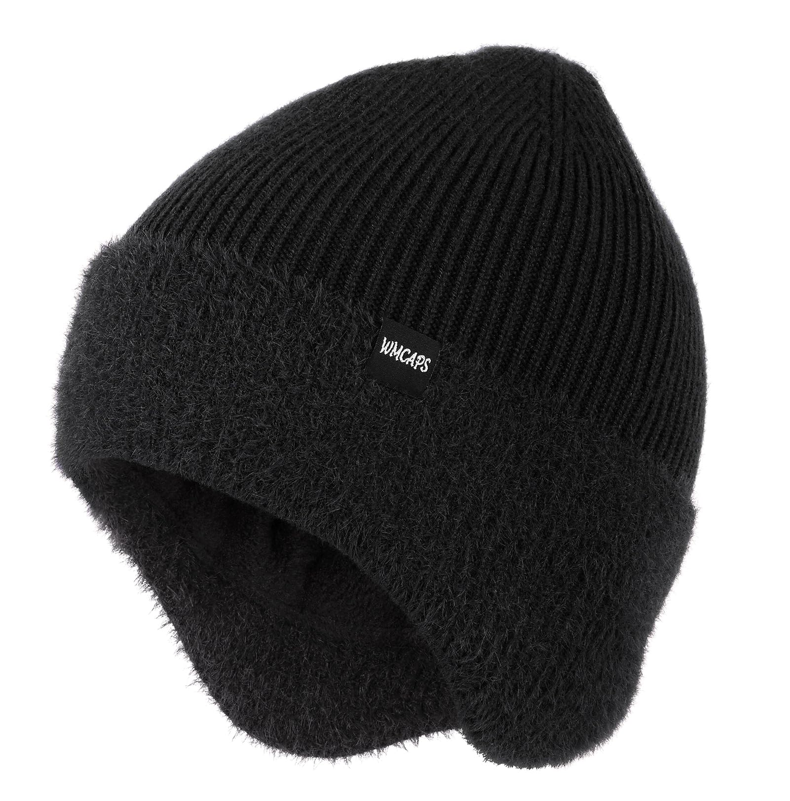 Wmcaps Wintermütze, Mütze mit Warmem Fleecefutter und Ohrklappen für Herren Damen, Warme Thermische Strickmütze für Den Außenbereich Komfortabel Weich Stretchy Geschenk für Männer Frauen Schwarz Einheitsgröße Angebot bei HelloDeals