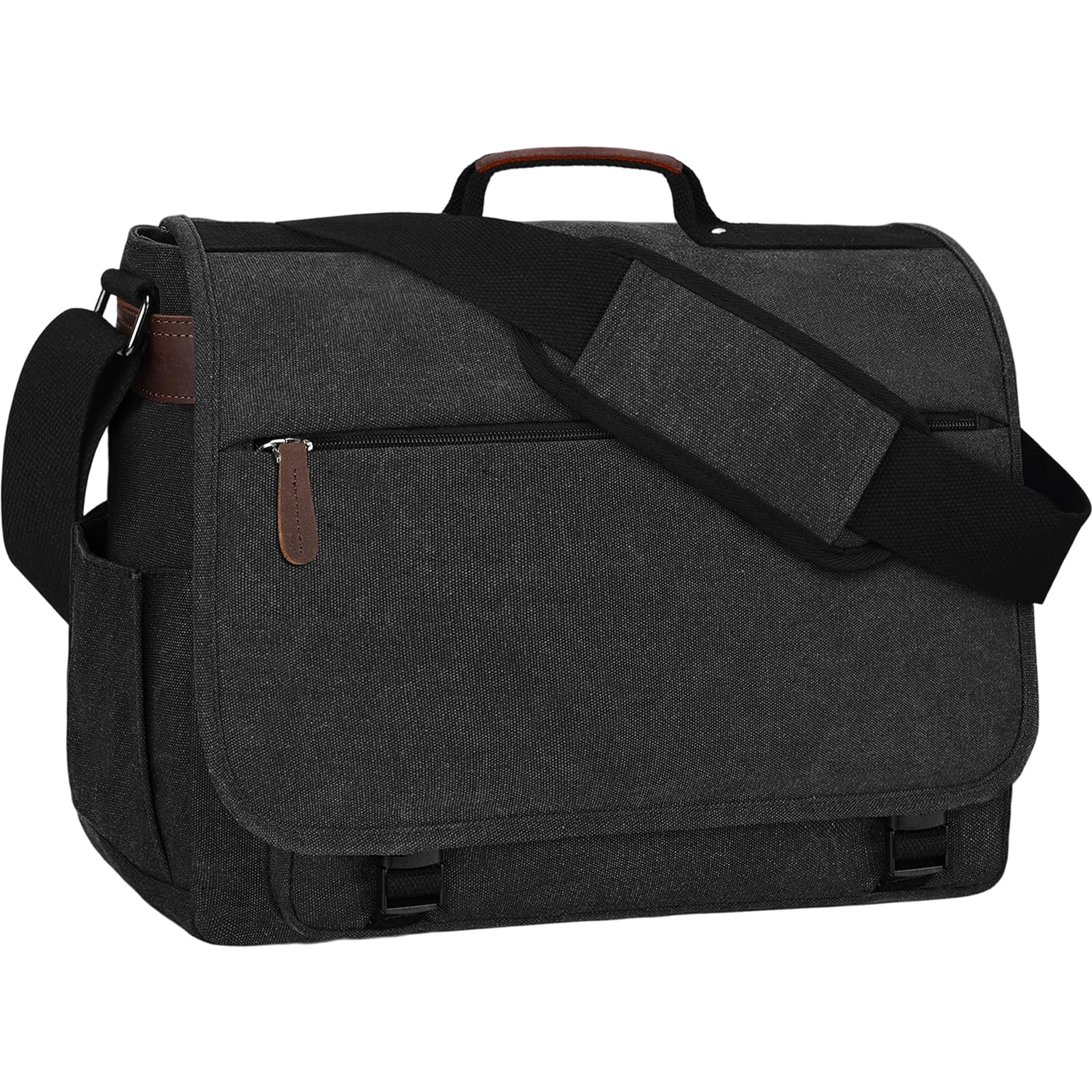 Eshow Umhängetasche Herren Wasserabweisend, Laptoptasche 15,6 Zoll aus Echtleder und Canvas, Messenger Bag Arbeitstasche Schultertasche Vintage für Arbeit Uni Freizeit Büro Schwarz Schwarz 15,6-Zoll Angebot bei HelloDeals