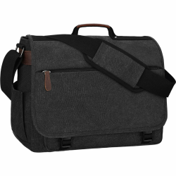 Eshow Umhängetasche Herren Wasserabweisend, Laptoptasche 15,6 Zoll aus Echtleder und Canvas, Messenger Bag Arbeitstasche Schultertasche Vintage für Arbeit Uni Freizeit Büro Schwarz Schwarz 15,6-Zoll Angebot bei HelloDeals