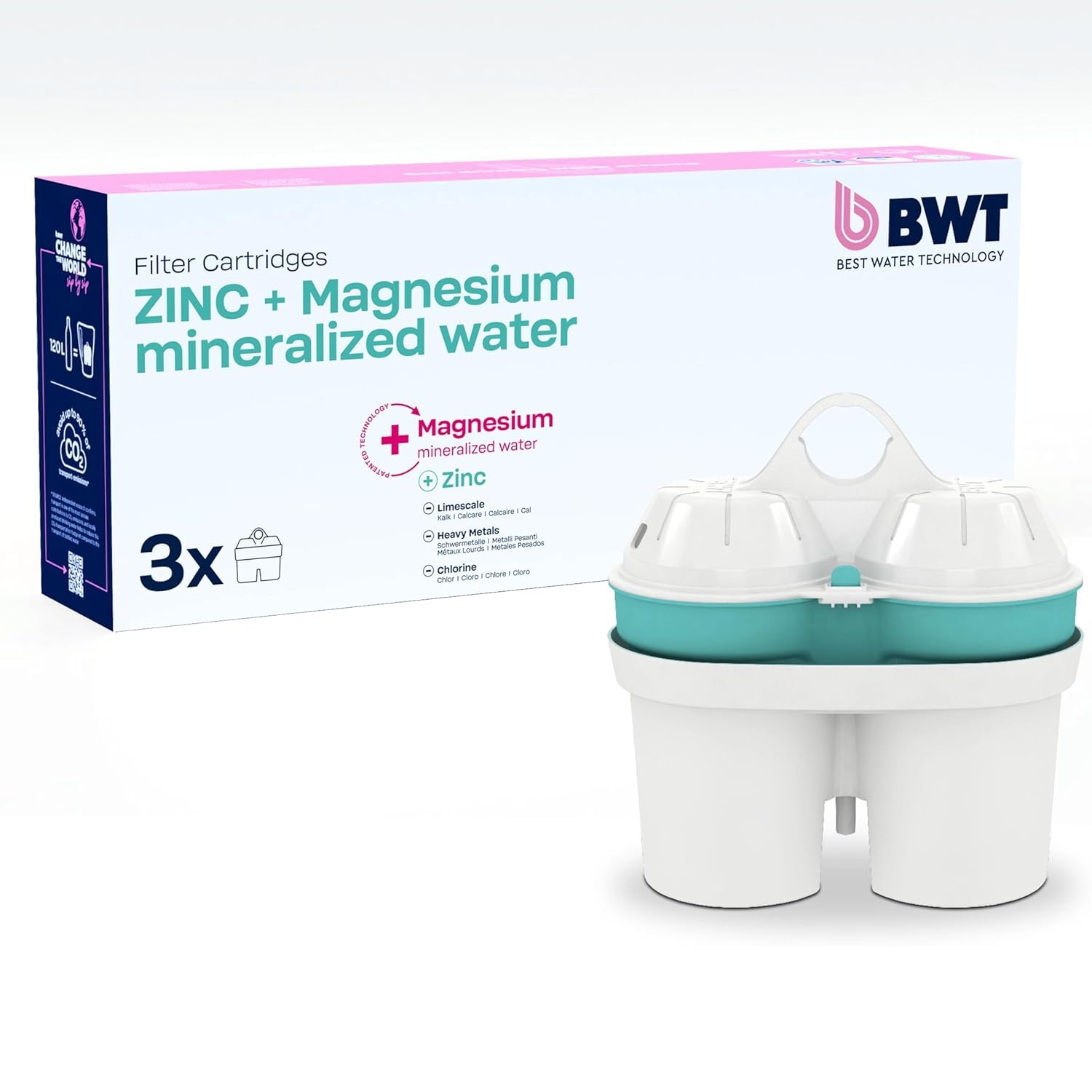 BWT Filterkartuschen ZINC & MAGNESIUM MINERALIZED WATER 3 Stück | Filterkartusche für Wasserfilter | Wasserfilterkartuschen | Filtert Kalk, Chlor, Blei & Kupfer | für Wasserhärte ab 15°dH geeignet 3x ZINC + Magnesium Angebot bei HelloDeals